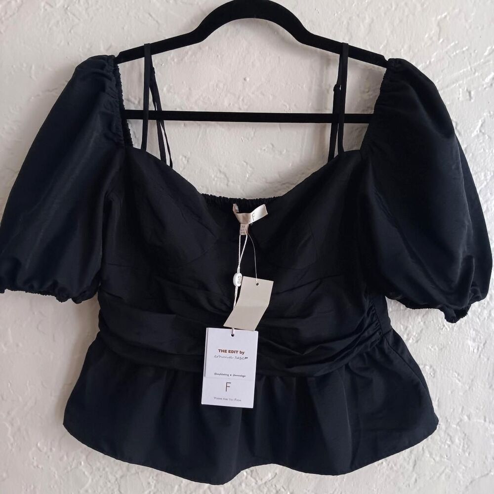 WAYF milkmaid bustier blouse crop top womens Sz M black cute fun sexy y2k NWT